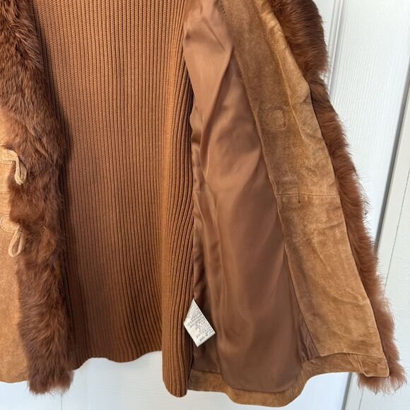 Nygard Brown Suede Leather Sweater Jacket Rabbit Fur Collar Women’s Size S (6-8) - Picture 6 of 8